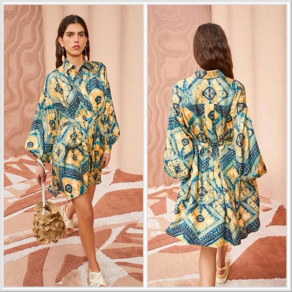 Ulla Johnson Jude Green Constellation Silk Shirt Dress Size 2